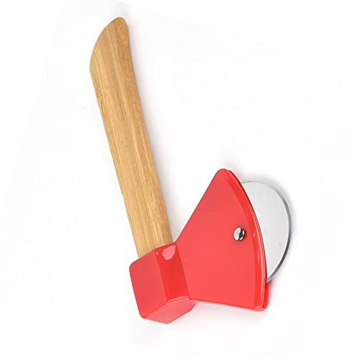 Yosoo Health Gear Pizzakniv 430 Stålyxa Pizzaskärare med PP-överdrag och Bambuhandtag 21 X 10 X 8 Cm Rostbeständig Lätt Att Rengöra Grepp för Hemkök Restauranger Pizzabutiker (Röd)