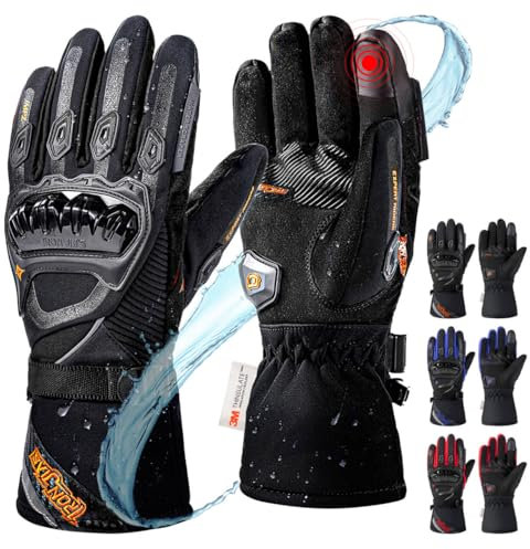 IRON JIA'S Winter Motorradhandschuhe, Wasserdicht Winddicht Leicht und Warm Touchscreen Handschuhe für Motorrad, Wandern und andere Outdoor-Sportarten,Mann und Frau-Schwarz-L