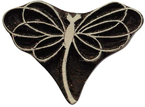 Pilgrims Fair Trade Dragonfly Shaped Indian Hand Carved Wooden Printing Block Stamp