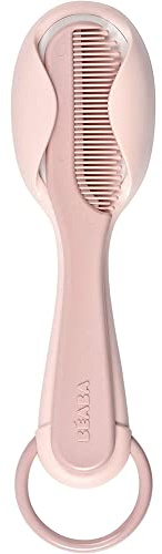 BÉABA, Kamm, Haarbürste für Babys und Kinder, Mit integriertem Staufach für den Kamm an der Rückseite der Bürste - Rosa