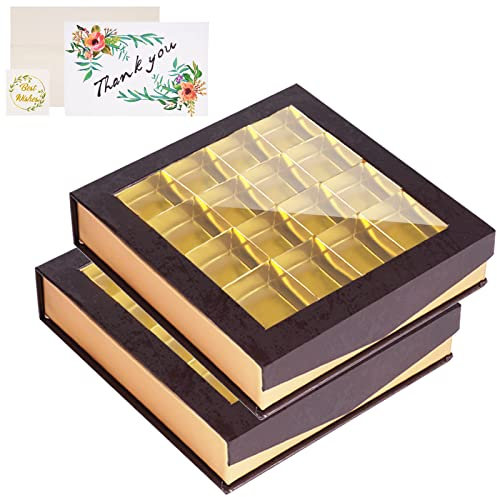 Bumlon Empty Chocolate Boxes, Reusable Packaging with Window,Dividers and Magnetic Closure for DIY Treats and Gifts, Candy, Present Cards(16 Grids - 2 Pack)