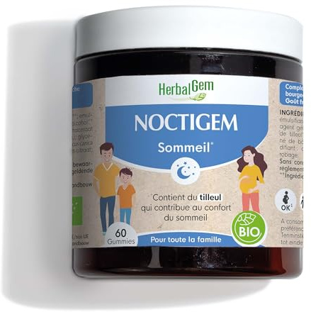 HerbalGem Noctigem Bio, Tilleul et Figuier, Procure Un Repos Nocturne Bon et sain, Gemmothérapie Concentrée - 60 Gommes