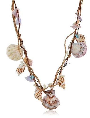 Pingyongchang Boho Braided Rattan Natural Shell Pendant necklace for Women Handmade Wovening Hanging Multilayer Long Chain Friendship Waterproof Beach Jewelry