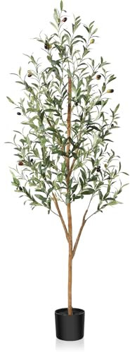 Fopamtri Olivier Artificiel 150cm Plantes Artificielles Interieur avec Tronc en Bois Naturel et Fruits, Fausse Plante Interieur en Pot pour Maison Chambre Bureau Balcon Jardin Décoration (1 Pack)