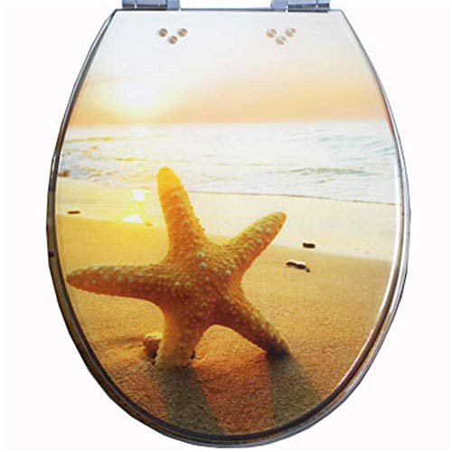 Toilettensitz, WC-Deckel mit automatischer Absenkung, WC-Deckel, Toilettensitz mit langsamer Absenkung, Verschiedene Modelle zur Auswahl – Blue Bream (Golden Beach Starfish)