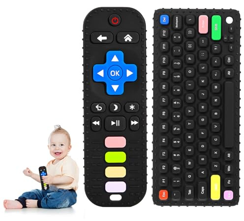 Alivio de la Dentición Mordedores Juguetes para Bebés 3-6 6-12 Meses, 100% Silicona Mordedor Juguetes de Control Remoto y Teclados, Juguetes de Baño, Grado Alimenticio