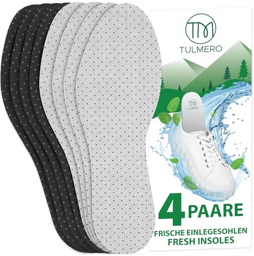 TULMERO Semelles - Lot de 4 paires de semelles en charbon actif pour pieds transpirants, semelles respirantes pour pieds secs, Taille 43