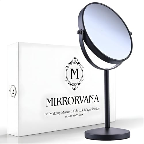 Mirrorvana Espejo de Maquillaje aumentos 10x con Soporte para Dormitorio y baño Espejo de Mesa Independiente Doble Cara 10x/1x 35 cm x 18 cm (Negro)