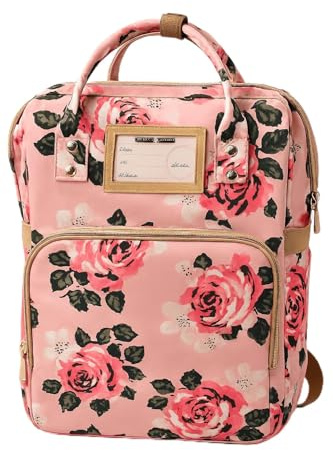 LEINOR Sac à Langer Floral, Sac à Dos 2-en-1 avec Lit de Transport, 35 x 45 cm, Noir avec Roses Roses