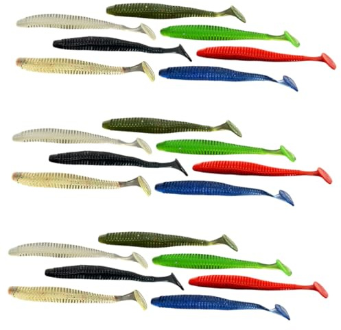 TOYZFRIENDY 21 Piezas Señuelos Artificiales Cebo Suave con Tornillo para Pesca Agua Dulce y Salada Cebo Falso Resistente para Aficionados al Pesca