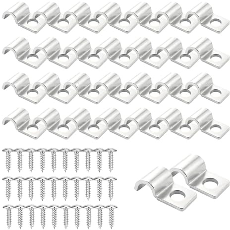 60 Pièces Fixation Grillage Rigide Sur Mur, 7mm Attache de Fixation pour Tube en U, Colliers de Serrage Inoxydable Clips Cable Monotrou pour Tuyauterie Câbles Treillis Métalliques Conduite D'eau Fixes