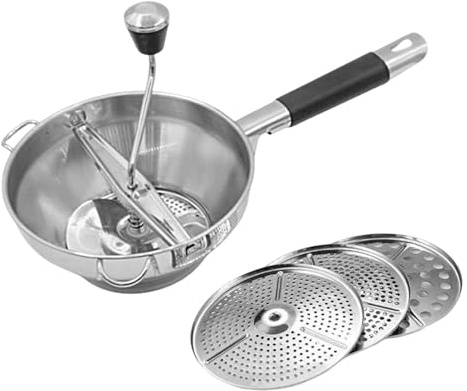 Schiacciapatate - Pressa per patate in acciaio inossidabile da 38 cm con 3 dischi intercambiabili, tritatutto per verdure e frutta per la preparazione di puree, succhi e pasti, avocado, banana, pomodo