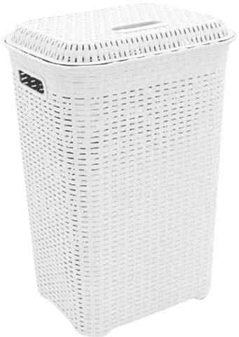 EffeDecor Portabiancheria Sporca Salvapazio in Plastica con Finitura Rattan Bianco 60 LT Cesto Biancheria Multiuso Ideale per Bagno,Lavanderia,Camera 25x25x53 cm