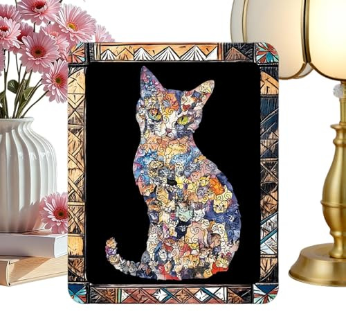 Rompecabezas de gato de madera | Marco de fotos de madera irregular,Puzzle decorativo estimulante,Para y adultos Noche Juegos en Familia Oficina Escuela Decoración de Pared Fiesta