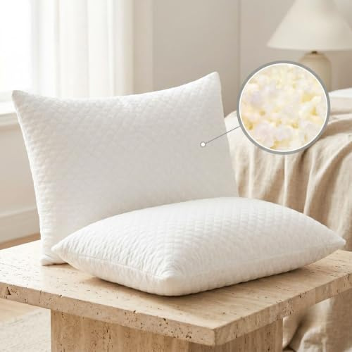 cuscini fiber - 2 Cuscini Letto Matrimoniale con Imbottitura in Fiocco di Memory Foam e Federa Massaggiante, Cuscino Memory Foam Guanciale Morbido per Dormire Sicuri