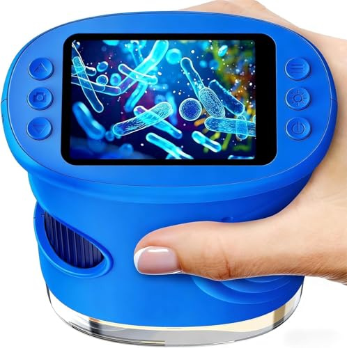 Ashfly Microscope numérique pour Enfants - Écran HD 2.0 1080p - Microscope de Poche - Lumières LED - Connexion au PC - Mini Microscope - Cadeau d'extérieur pour Les Enfants de 4 à 12 Ans - Bleu