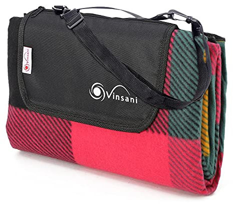 Vinsani 170 x 130cm Folding Picnic Blanket Waterproof & Sandproof Backing - Ideal for Camping & Outdoor Picnic - Multicoloured Rug Mat with Carry Handle