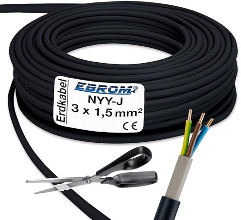 Cable de tierra NYY-J 3 x 1,5 mm² (mm2) metro exactamente: Cables de corriente de alta intensidad – Cable de tierra PVC negro – – Selección en 1 metro pasos – Ejemplo: 20 m, 25 m, 35 m, 50 m, etc.