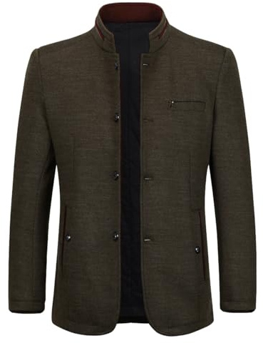 Allthemen Abrigos para hombre Chaqueta de manga larga con ajuste regular y cálido invierno casual ligero abrigo botón elegante Outwear Caqui S