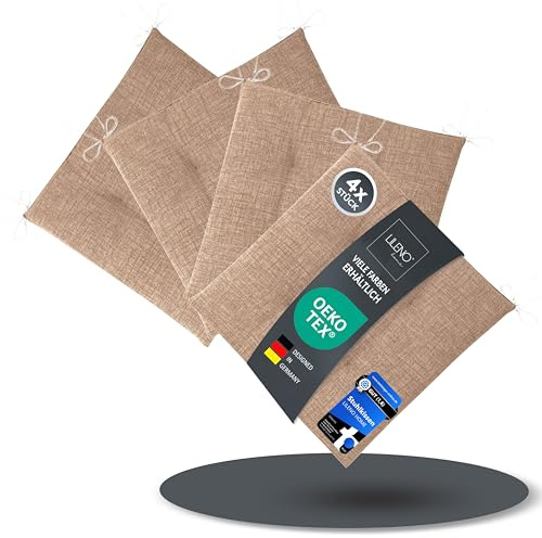 LILENO HOME Lot de 4 coussins de chaise marron clair (40 x 40 x 45 cm) Coussins pour chaise de jardin, cuisine ou salle à manger Confortables et résistants aux UV pour intérieur et extérieur