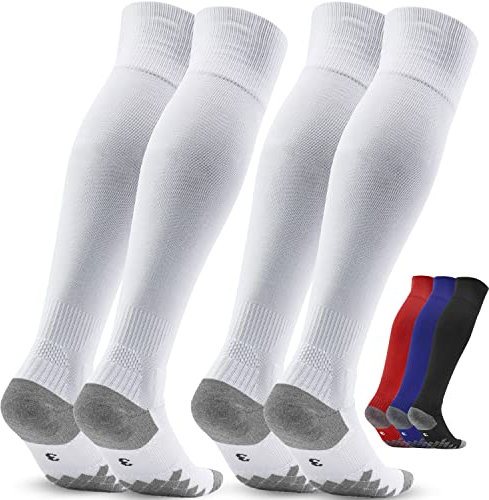 Northdeer Fussballstutzen Herren Fussballsocken Stutzen - Fussballstrümpfe Stutzenstrumpf 2 Paar EU 43-46 – Sportsocken Trainingssocke Sockenstutzen - für Fußball, Laufen, Training (Weiß 4)