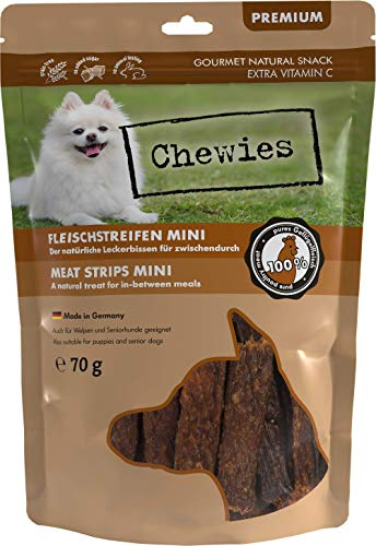 Chewies Fleischstreifen MINI Hundeleckerli aus 100 % Geflügelfleisch - 70 g - Snack für kleine Hunde - luftgetrocknete Geflügel Kaustreifen - hypoallergen & getreidefrei - Geflügel Dörrfleisch