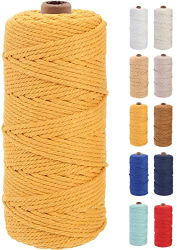 GOHOF Macrame Cord 3mm 100m Premium Cotton Macrame Rope, 4 Strand Twisted Soft Cotton Cord, One of The Most Perfect Materials for Macrame Art, String Without Chemicals