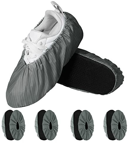 Annhua Reusable Shoe Covers 5 Pairs Polyester Overshoes with Non-Slip Soles, Washable Shoe Protector Covers for Size 3.5-9.5, Durable Boot Covers for Home and Laboratory (Grey)