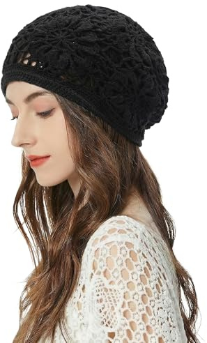 ZLYC Women's Summer Knitted Hats Handmade Crochet Slouch Beanie Hat, Black Knitted, One Size Fits All