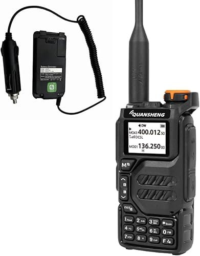 UV-K5 Dual Band Funkgerät mit 5 Watt Ausgangsleistung, tragbares Zweifunkgerät mit NOAA-Wetterwarnung und Akku-Eliminator-Auto-Ladegerät 12V/24V USB Programmierkabel (UV K5 W/Car Charger 12V/24V)