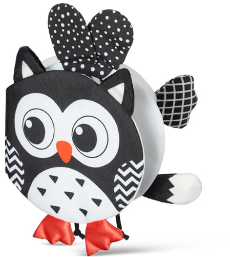 HOTUT Babybuch Baby Stoffbuch, Stoffbücher für babys mit Tier Motiven,Fühlbuch Knisterbuch Black & White,Buch Spielzeug 0 Monate -Eulestil