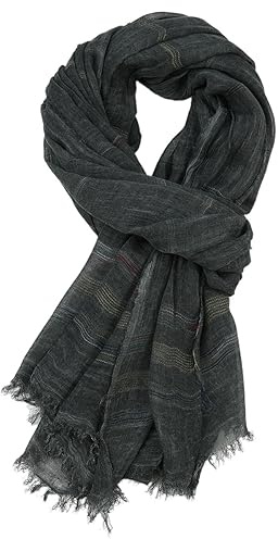 Bufanda Hombres Rayas a Flecos Clásico Largo Algodón Lino Suaves Cálida Foulard Braga Cuello Pañuelo de Otoño e Invierno (Negro)