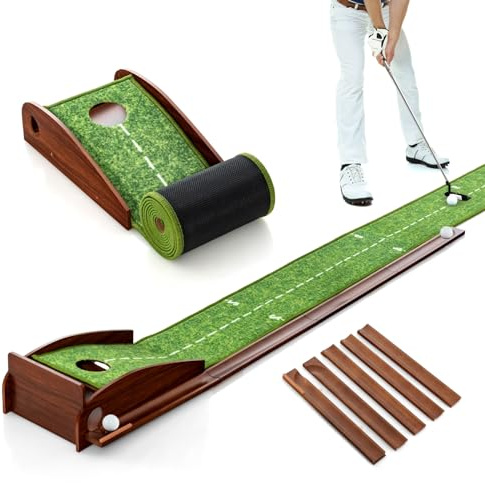 LIFEZEAL Golf Putting Matte, tappetino da golf con fori, tappetino portatile da golf con ritorno automatico, attrezzatura da golf con 3 palline, tappetino da golf per interni ed esterni (1 foro)