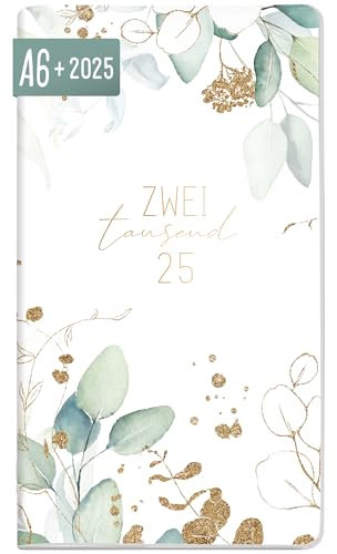 Häfft® Monatskalender Weekly 2025 A6+ Blattgold 1 Monat auf 2 Seiten, Monatsplaner klein, Taschenkalender mit Jahres- & Ferienübersicht - nachhaltig & klimafreundlich