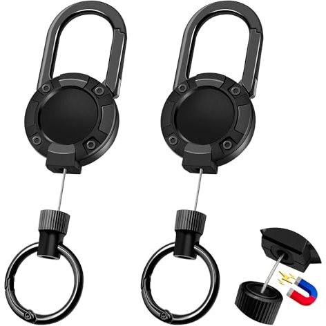 Schlüsselanhänger Ausziehbar 2 Stücke Einziehbarer Schlüsselanhänger, Ausweis JoJo Schlüsselband Ausziehbar Ausweishalter Ausziehbar mit Magnetverschluss und Schlüsselring (Schwarz)