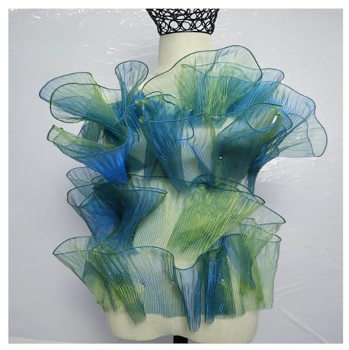 Pmnzdy 200×15cm Organza Ruffle Plissierter Stoff Retro Rüschen Farbverlauf Tüll Lock Rand Spitzeband DIY Nähzubehör Applique für Kleid Tasche Handwerk Hochzeitskleid Party Vorhang Deko Himmelblau