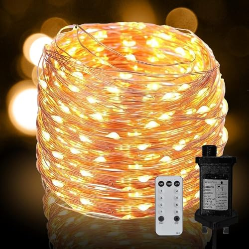 Neonawall Plug in Fairy String Lights, 20M 200 LED Copper Wire Lights Mains Powered 8 Mode Micro Firefly Lights for Bedroom Garden Wedding Party Christmas Decoration (Warm White)