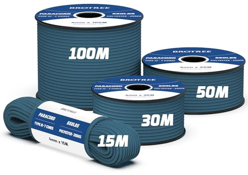 Brotree 550 Paracord 4mm 15m 100% Polyesterrep 7 Trådar Fallskärmslina Typ III Snöre Sladd för Utomhus, Camping, Hundkoppel, Överlevnad, Hantverk - 250kg Brottlast (Kricka)