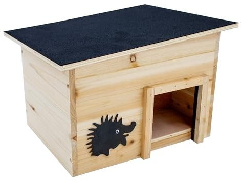 Spetebo Holz Igelhaus mit Labyrinth Eingang - 32 x 21 cm - Winter Igelhotel mit schwarzem Flachdach - Igelhöhle Igelhütte Winterquartier Futterhaus Überwinterungshilfe Nest für Igel
