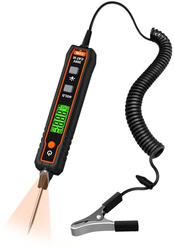 POROMETISTO Auto Spannungsprüfer kfz,Sicherheit Smart Circuit Tester, 0.8V-100V DC Digital Stromprüfer mit Hintergrundbeleuchtung,Elektrische Test durchgangsprüfer mit Taschenlampe für batterietester