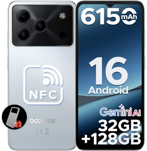 DOOGEE NOTE 56 PRO Mobile Phones, Newest Android 16 With Gemimi AI, 32GB+128GB/2TB, 6150mAh& 6.56 HD+90Hz Display, Dual SIM Unlocked Mobile Phone, 8.45mm Ultra-Slim, Face ID, 5G WiFi, GPS,NFC-White