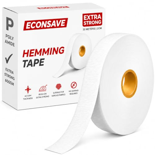Econsave® Hemming Tape 30M x 2CM - Extra Strong 60GSM - Premium Iron On Hem Tape Adhesive - Hemming Web For Bonding Fabric, Fabric Fusing & Turning Up Trousers - No Sew Hem Tape - Iron Required