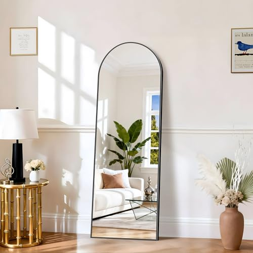 KOCUUY ARC Espejo de Cuerpo Entero, 147 x 47 cm Negro Espejo de pie Grande para Colgar, de pie, Apoyado Espejo de Pared Grande con Marco de Metal para SalóN, Dormitorio, Pasillo