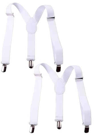 GOUDOGEDC 2Pcs White Child Girls Boys Suspenders Braces,Kids Y-Back Adjustable Elastic Suspenders with Metal Clips for Boys Girls, for Adjustable - Elastic Y Shape Suspender