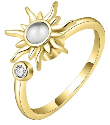 Anxiety Rings, 1 st, guld, justerbar öppen ring för stressreducering, spinner, anti-stress, tumring för panikattacker, solros, kattöga, fidgetringar, humörringar, smycken