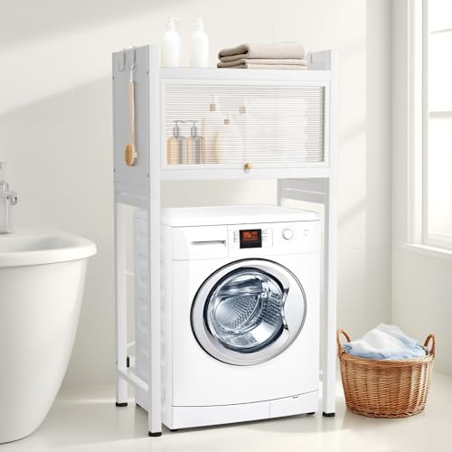 Plasaig Scaffale sopra Lavatrice e WC a 2 Ripiani – Mobile Salvaspazio per Bagno e Lavanderia, er Lavatrice e Asciugatrice, Mobile da bagno, Bianco, 70 x25x133.5cm