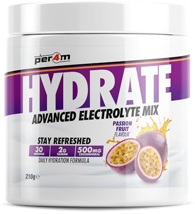 Per4m Hydrate Electrolyte Mix Powder | 500mg Cocomineral to Replenish Essential Electrolytes | Muscle Function, Cardiovascular Health, Neurological Support | 210g (Passionfruit)