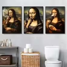 ZHUOYA 3-delat set med berömda canvasmålningar av Mona Lisa från Leonardo da Vinci, väggaffisch och tryck, klassiska konstbilder (20 x 35 x 3 cm/dukram)