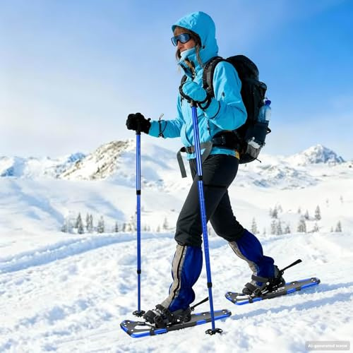 Kaloriko Raquettes en Bleu et Noir 53,5 x Aluminium HDPE, Set Complet avec bâtons Ajustables, Sac de Transport, Fixations sécurité, adaptées pour randonnée, Montagne, Hiver