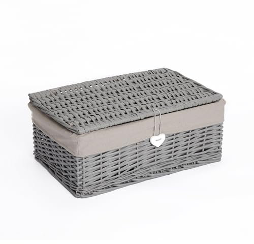 Wickerfield Wicker Basket with Lid, Gift Hamper Basket for Christmas, Woven Bathroom Storage Box, Under-bed Storage (Grey, Large)